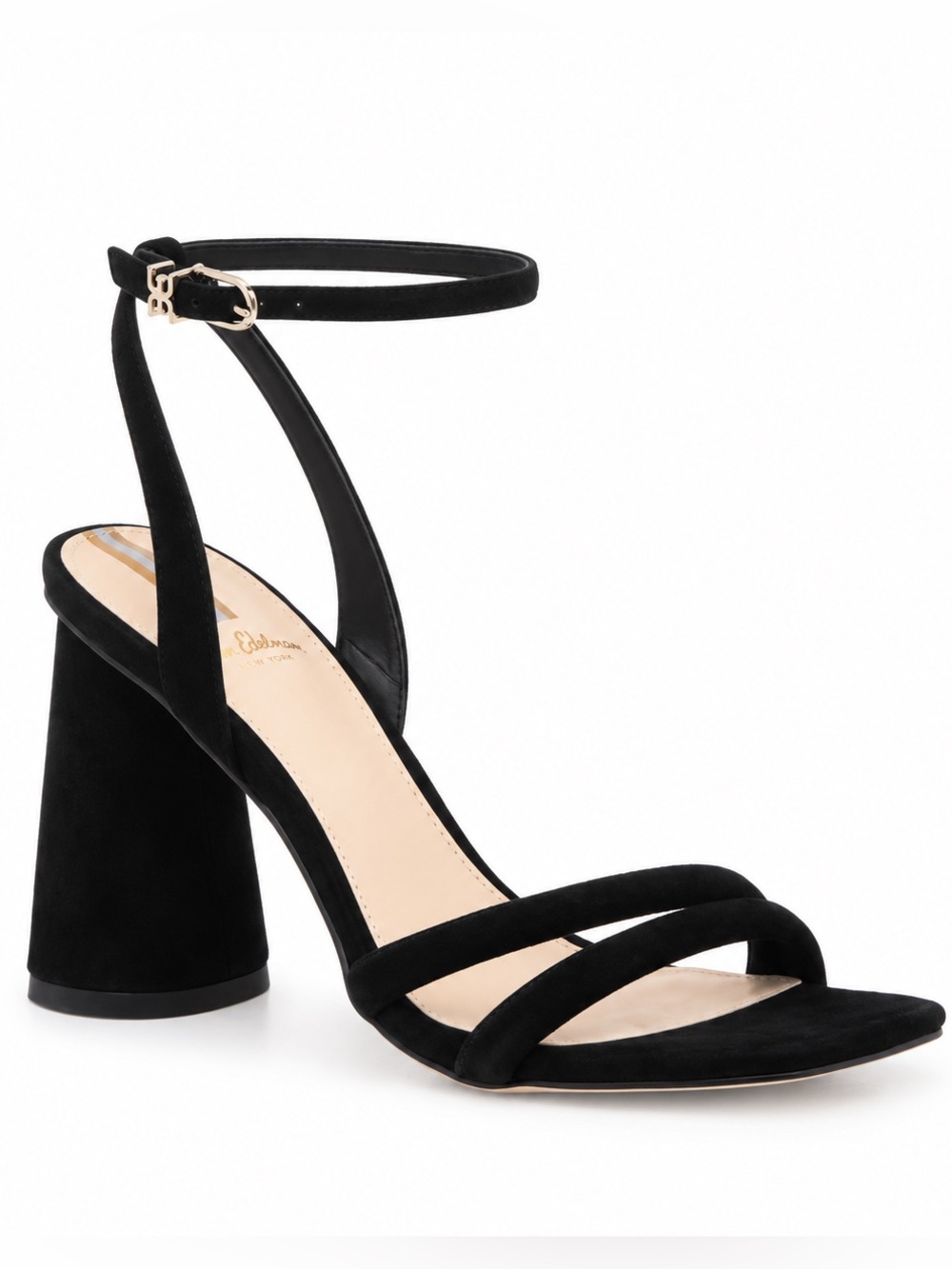 SAM EDELMAN Kia Block Heel Sandal Black Size 6 | Suede Strappy Heel